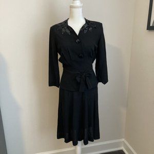 Vintage 1940s Peplum Dress, Size Small